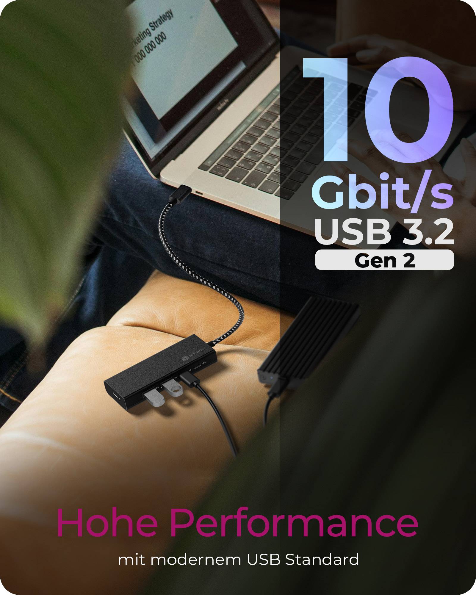 IB-HUB1436-CPD, USB 3.2 Gen 2 Hub, 1x Type-C® zu 2x Type-C® und 2x Type-A USB Anschlüssen 10 Gbit/S und PD-1