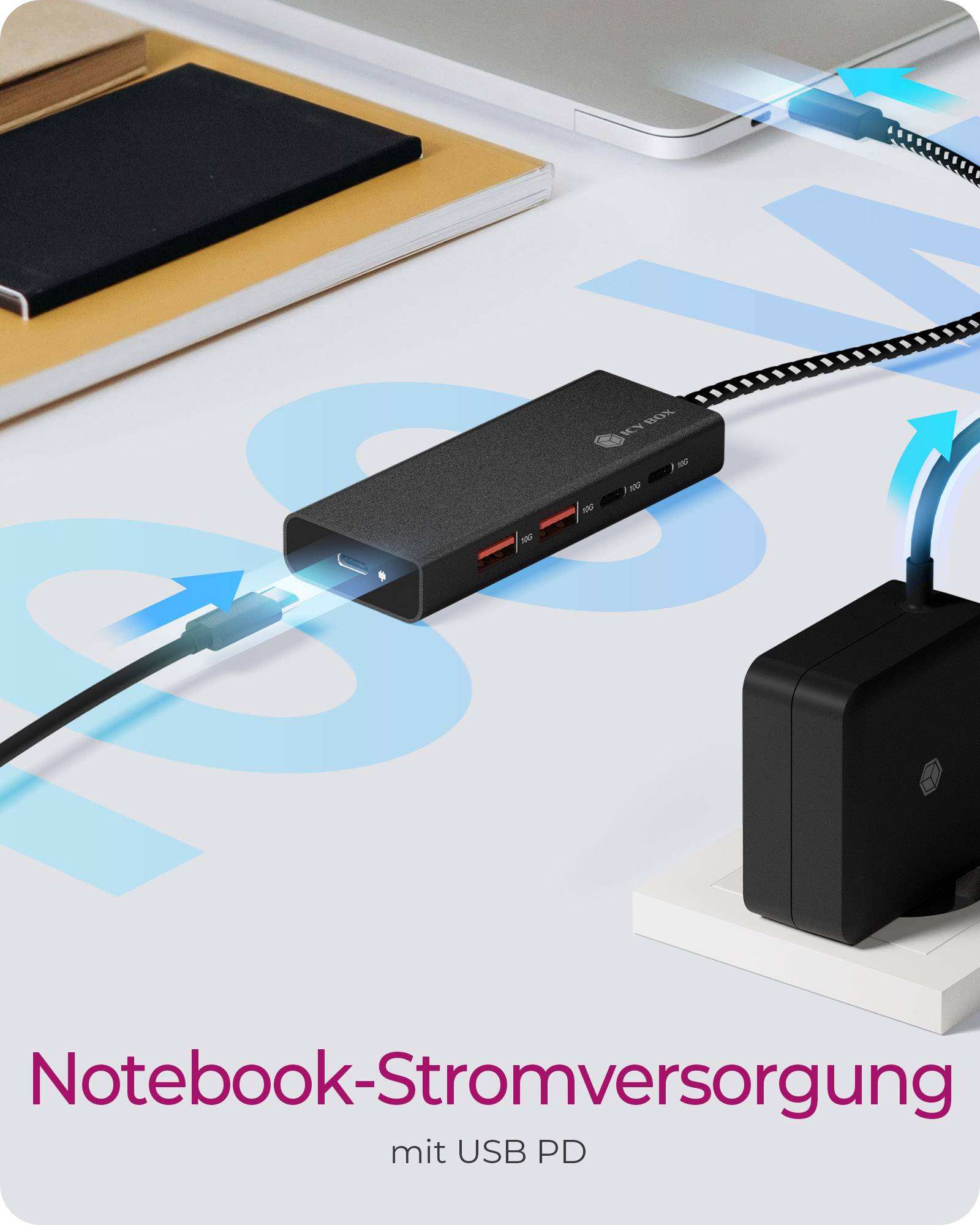 IB-HUB1436-CPD, USB 3.2 Gen 2 Hub, 1x Type-C® zu 2x Type-C® und 2x Type-A USB Anschlüssen 10 Gbit/S und PD-3