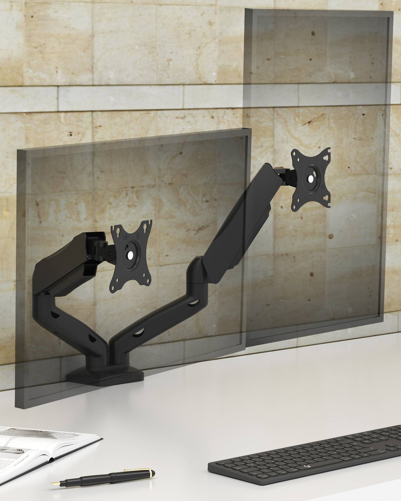 IB-MS204-T, Monitorständer mit Tischhalterung für zwei Monitore bis zu 32’’ (81 cm)-2