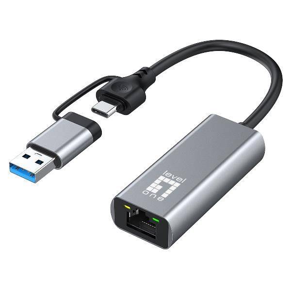 LevelOne Adapter USB-C -> RJ45 10/100/1000 USB-A 3.0 gr - Adapter - Digital/Date-0