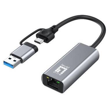 LevelOne Adapter USB-C -> RJ45 10/100/1000 USB-A 3.0 gr - Adapter - Digital/Date