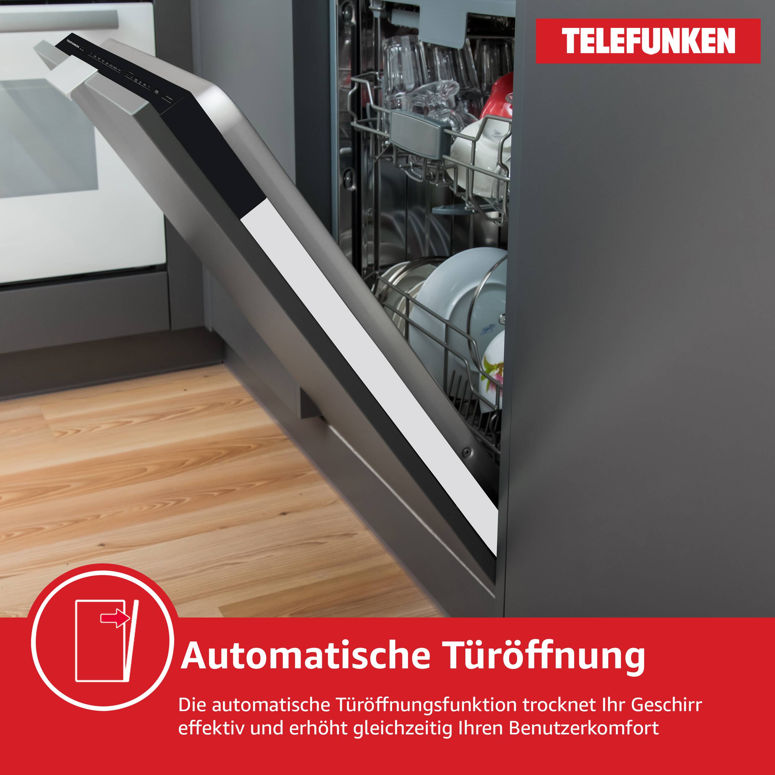 Telefunken Geschirrspüler vollintegriert | Einbauspülmaschine 60 cm | 12 Gedecke | 9 Programme | AquaStop | G-EV-6014-C-2
