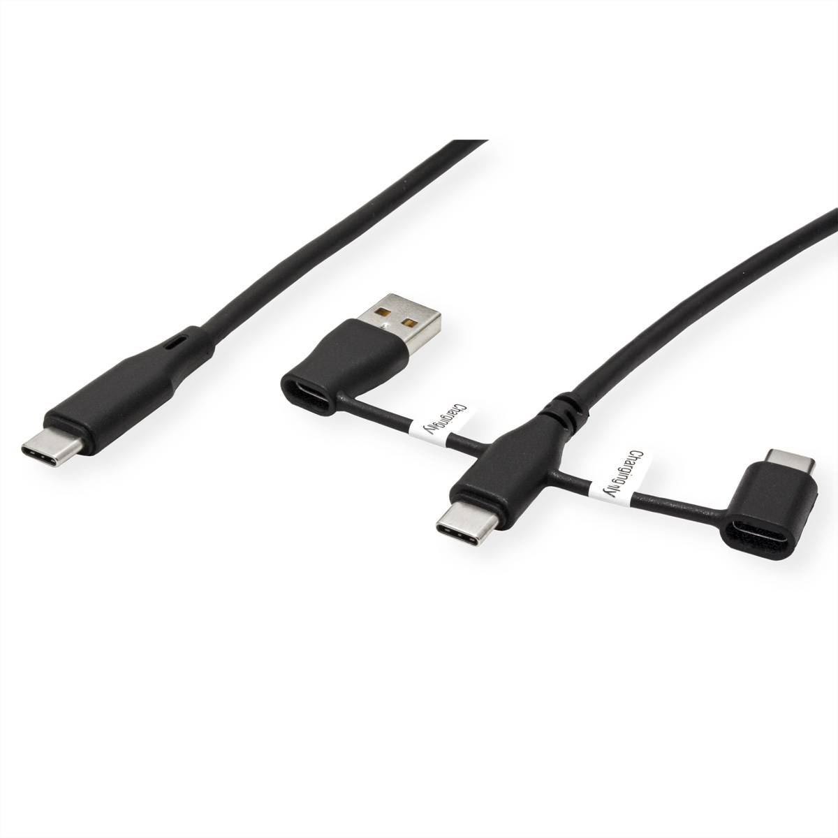 ROLINE USB 2.0 Kabel Typ C, ST/ST, mit Datenblockier-Adaptern Typ A+C, 1 m-2
