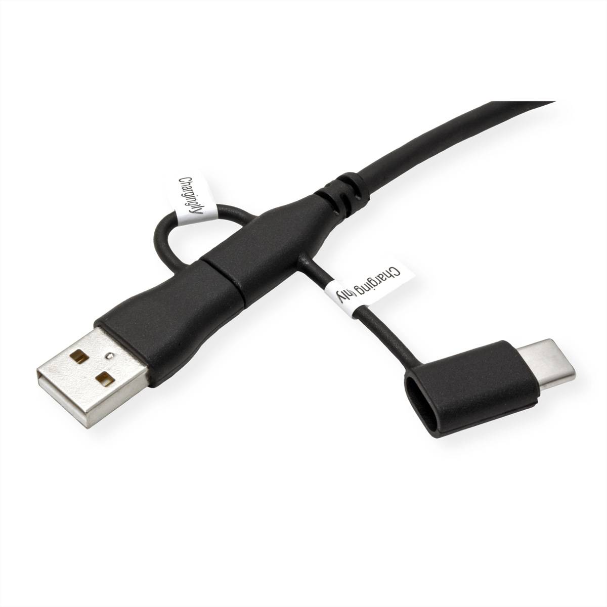 ROLINE USB 2.0 Kabel Typ C, ST/ST, mit Datenblockier-Adaptern Typ A+C, 1 m-3