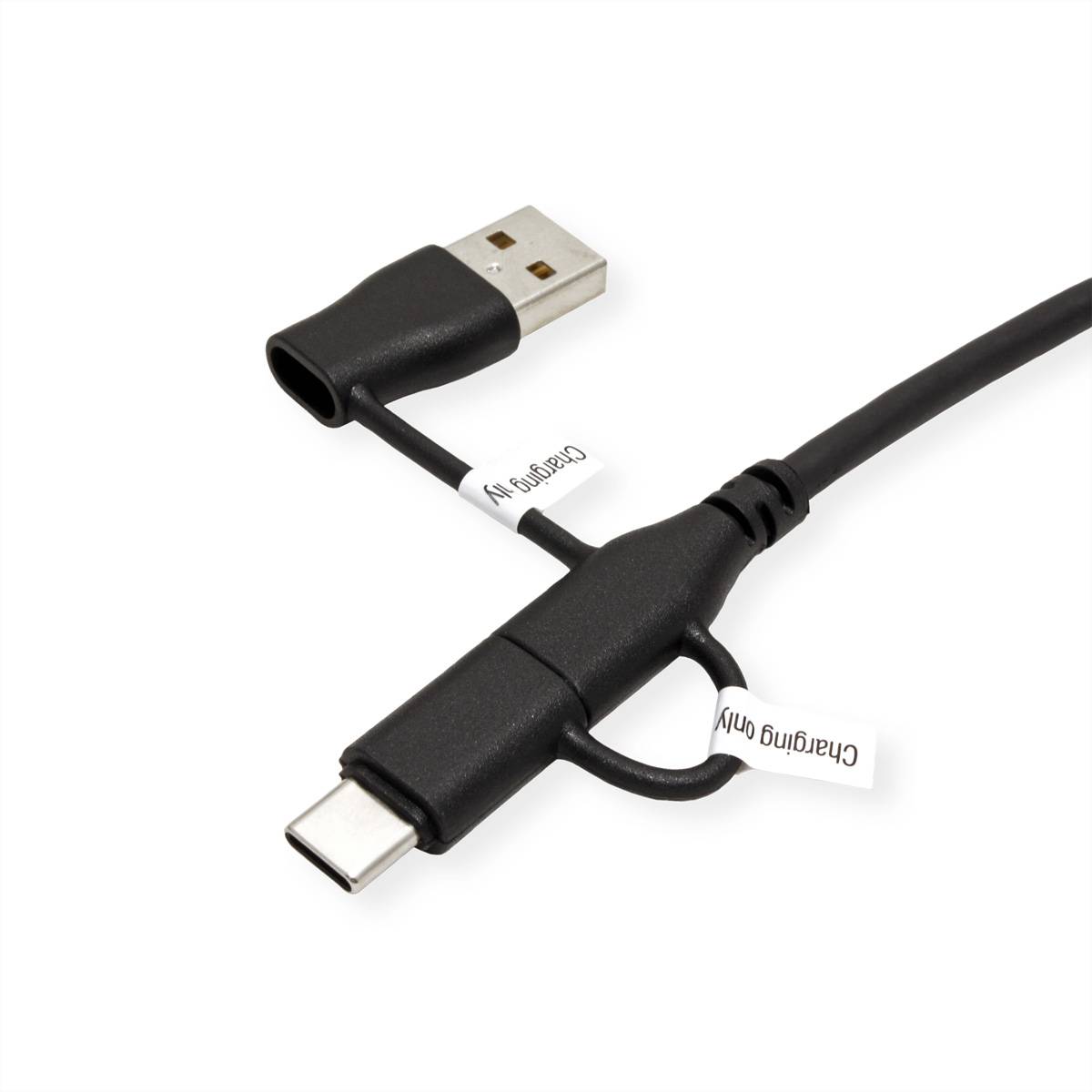 ROLINE USB 2.0 Kabel Typ C, ST/ST, mit Datenblockier-Adaptern Typ A+C, 1 m-4