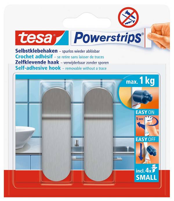 TESA 57045-00000-20, Drinnen, Handtuchhaken, Metallisch, Edelstahl, Klebestreifen, 1 kg