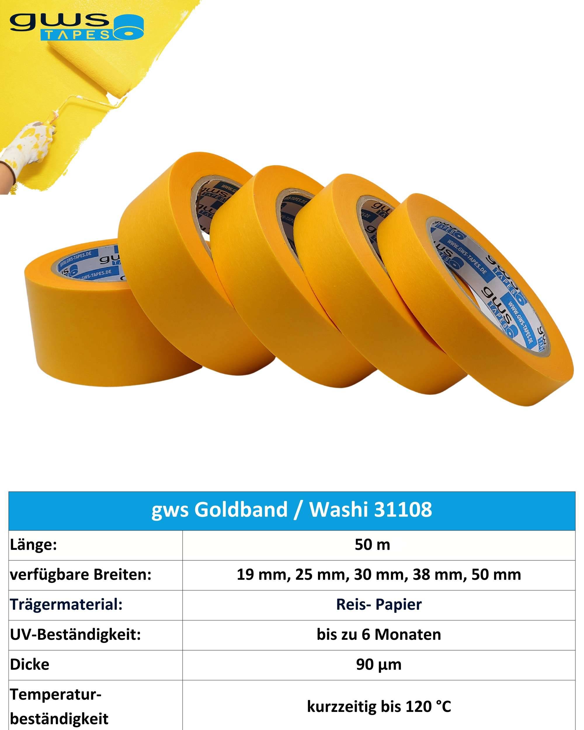 gws Goldband Washitape, PV2, 50 m x 50 mm, Orange-3