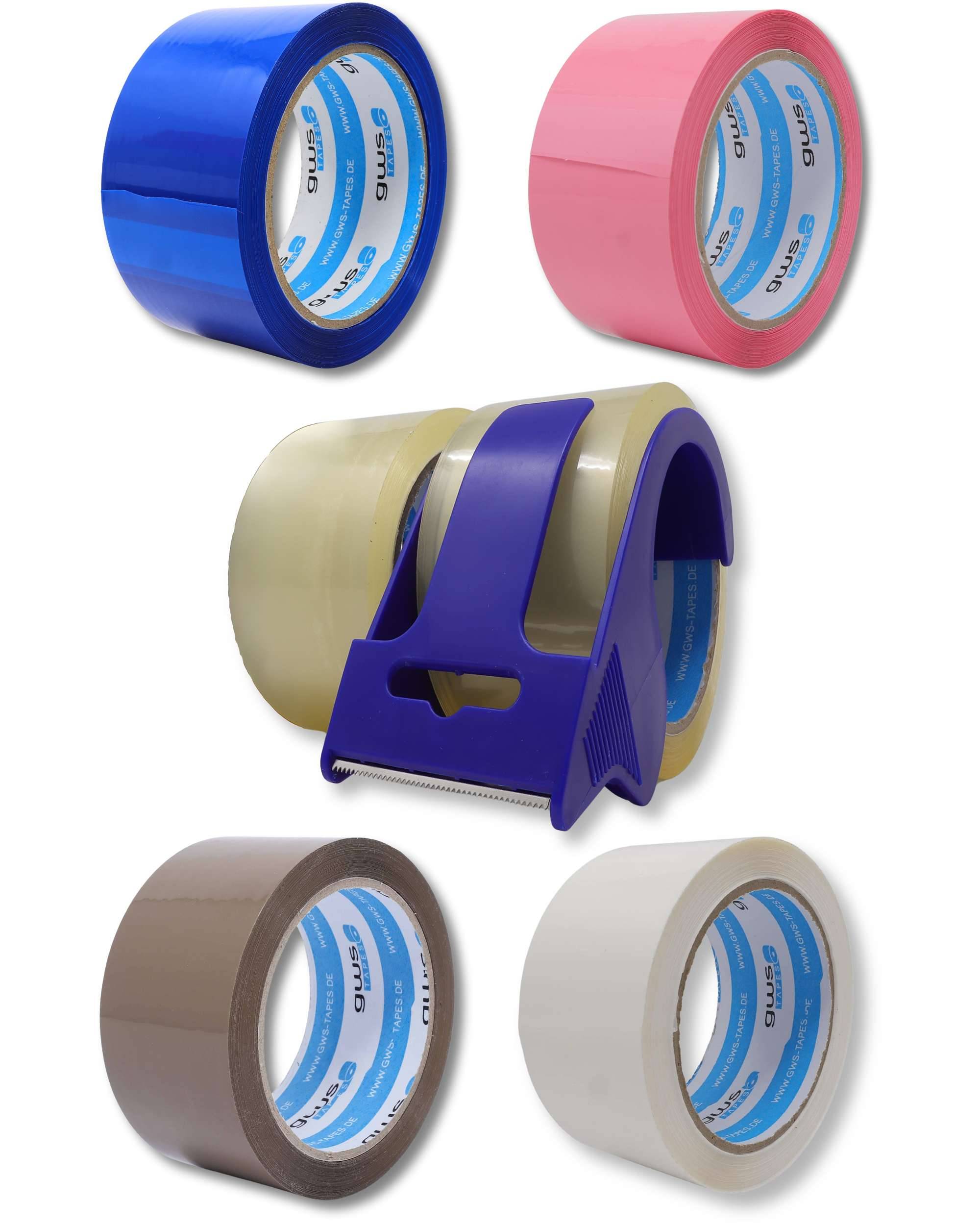 gws Verpackungsklebeband-Set mit Mini-Abroller, 6 x 66 m x 50 mm, Farb-Set