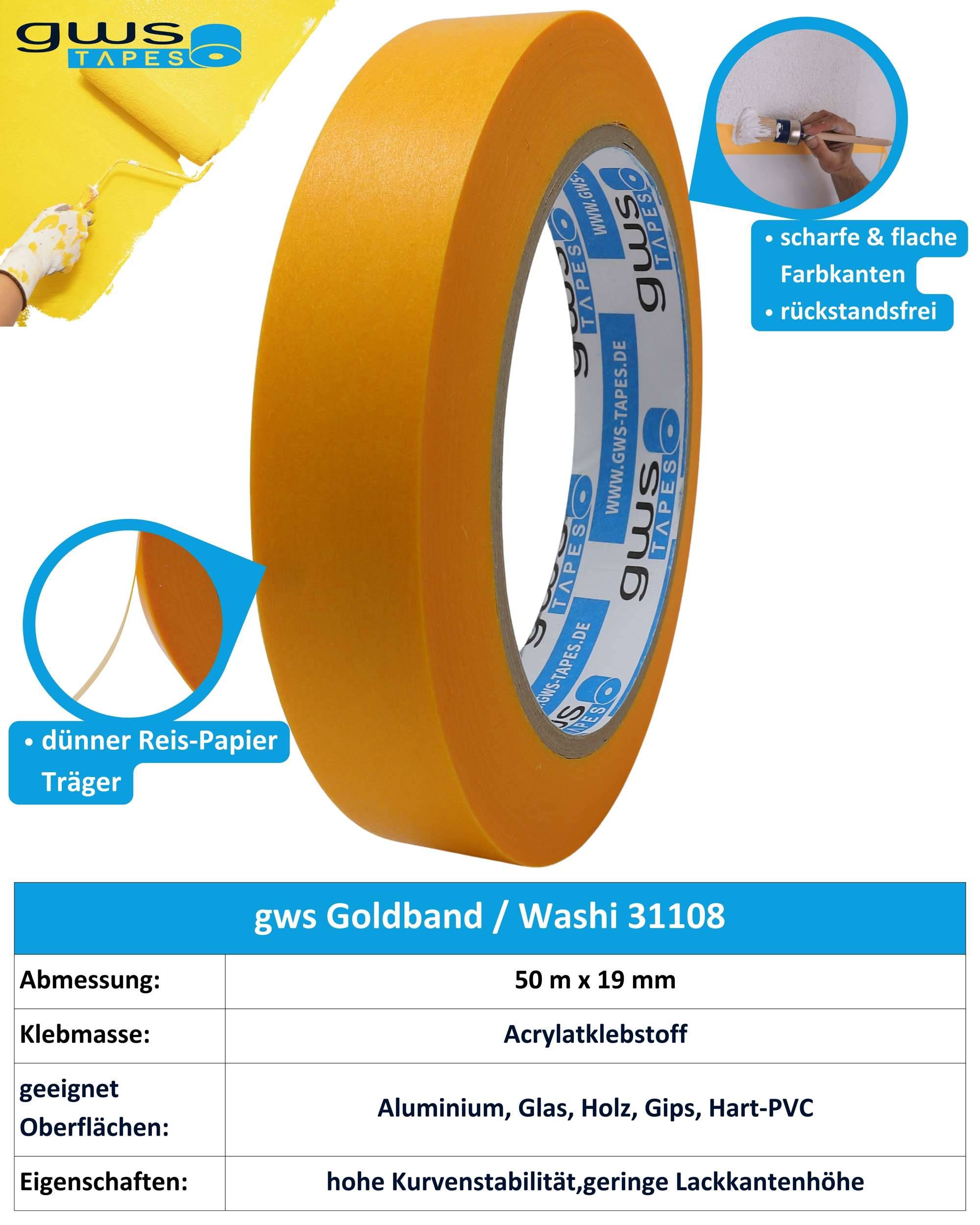 gws Goldband Washitape, PV2, 50 m x 19 mm, Orange-4
