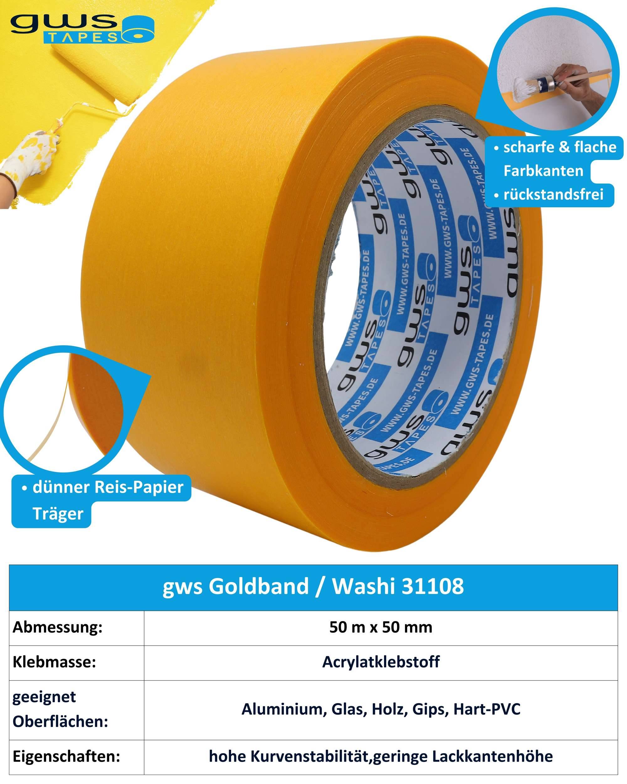 gws Goldband Washitape, PV2, 50 m x 50 mm, Orange-4