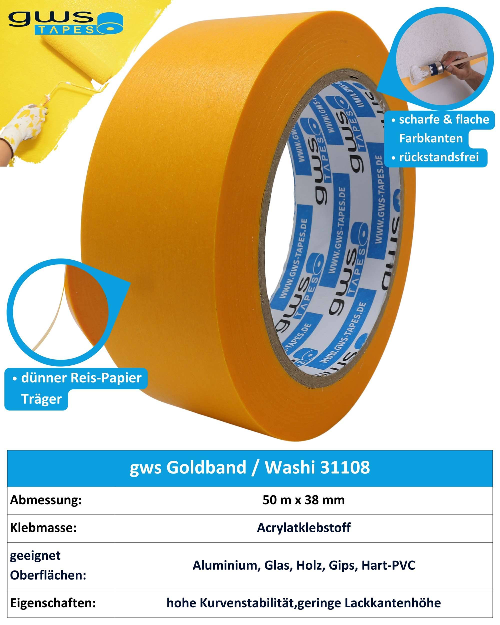 gws Goldband Washitape, PV2, 50 m x 38 mm, Orange-4