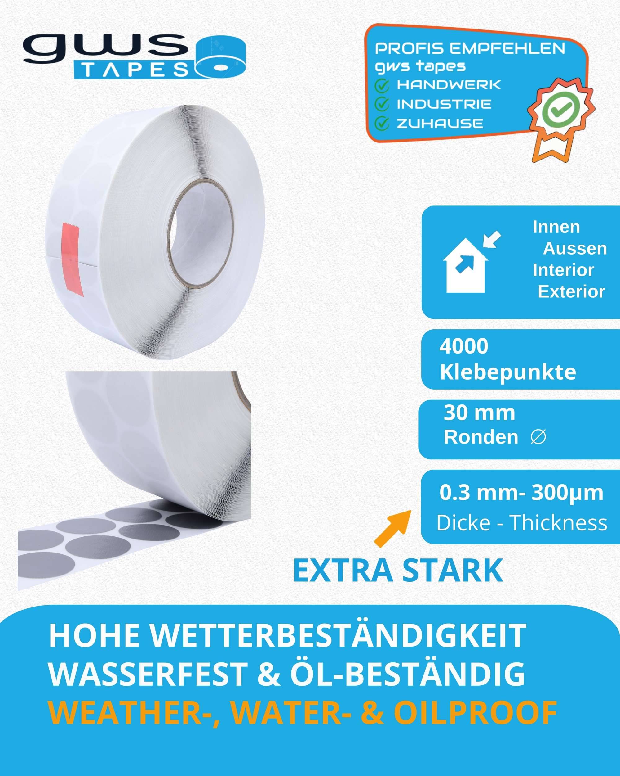 Premium Gewebeklebepunkte- Robuste und Haftstarke Ronden, Klebepunkte, grau , Ø 30 mm, 4000 St.-1
