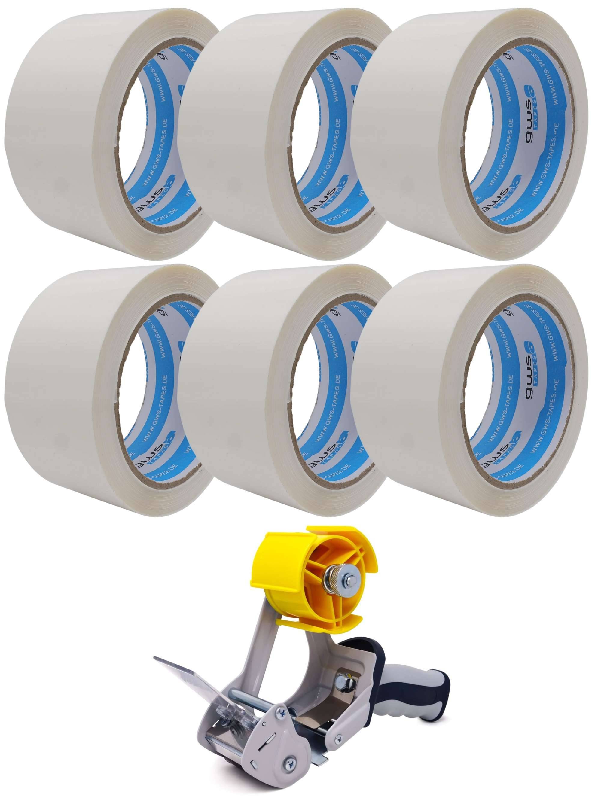 gws Verpackungsklebeband-Set, 66 m x 50 mm, Abroller + 6 Rollen weiß