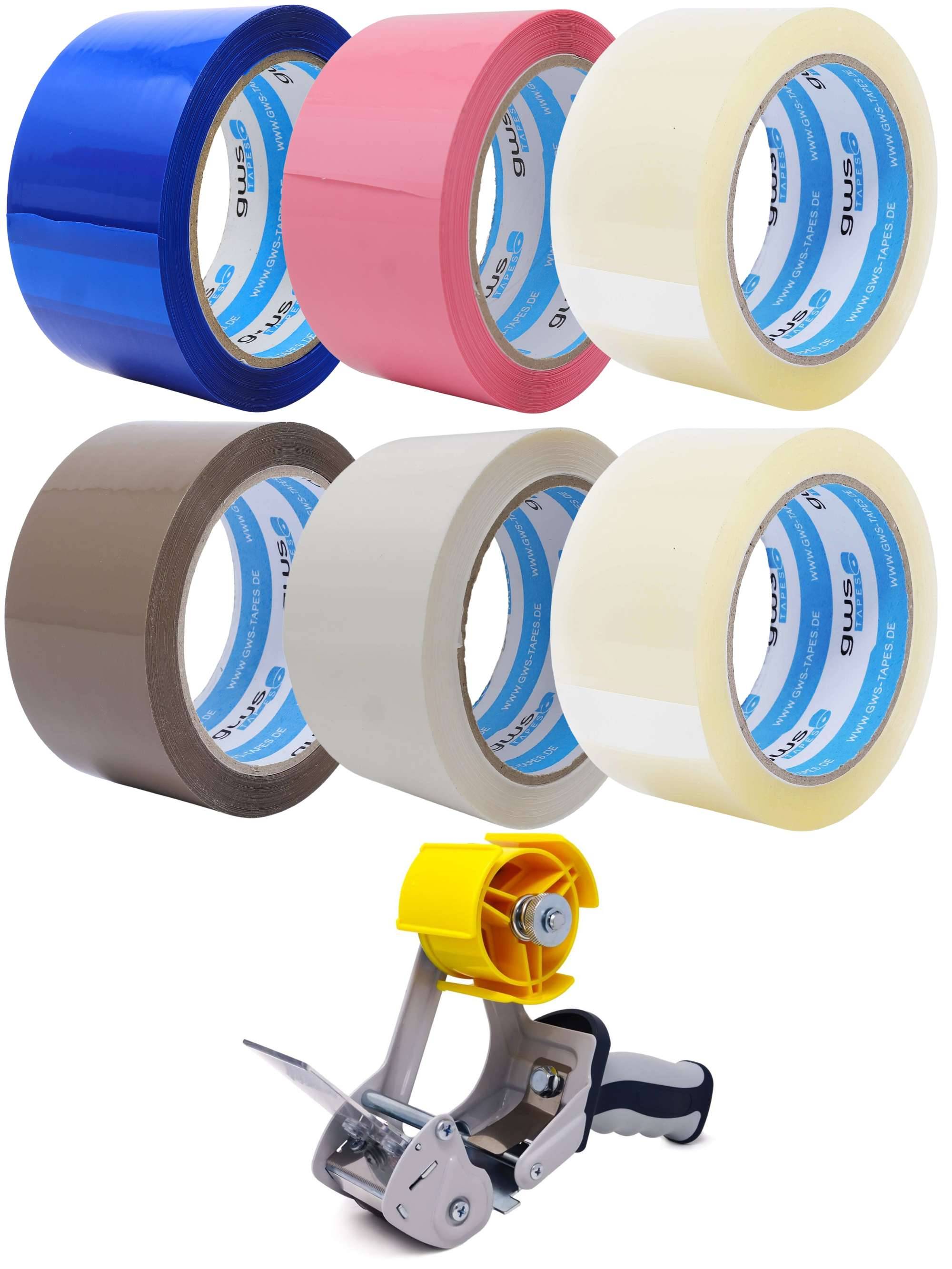 gws Verpackungsklebeband-Set mit Abroller, 6 x 66 m x 50 mm, Farb-Set