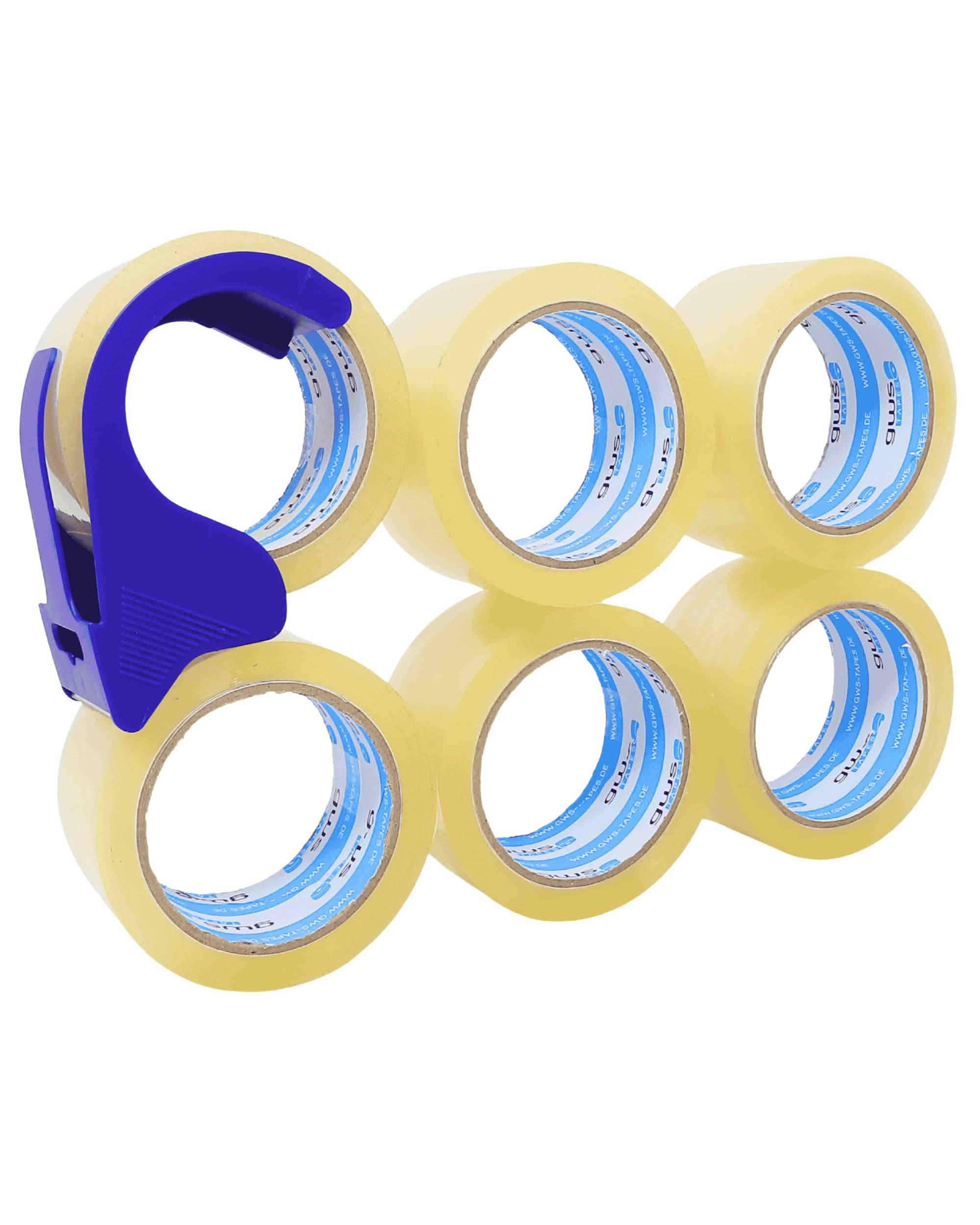 gws Verpackungsklebeband-Set, 66 m x 50 mm, Mini-Abroller + 6 Rollen transparent
