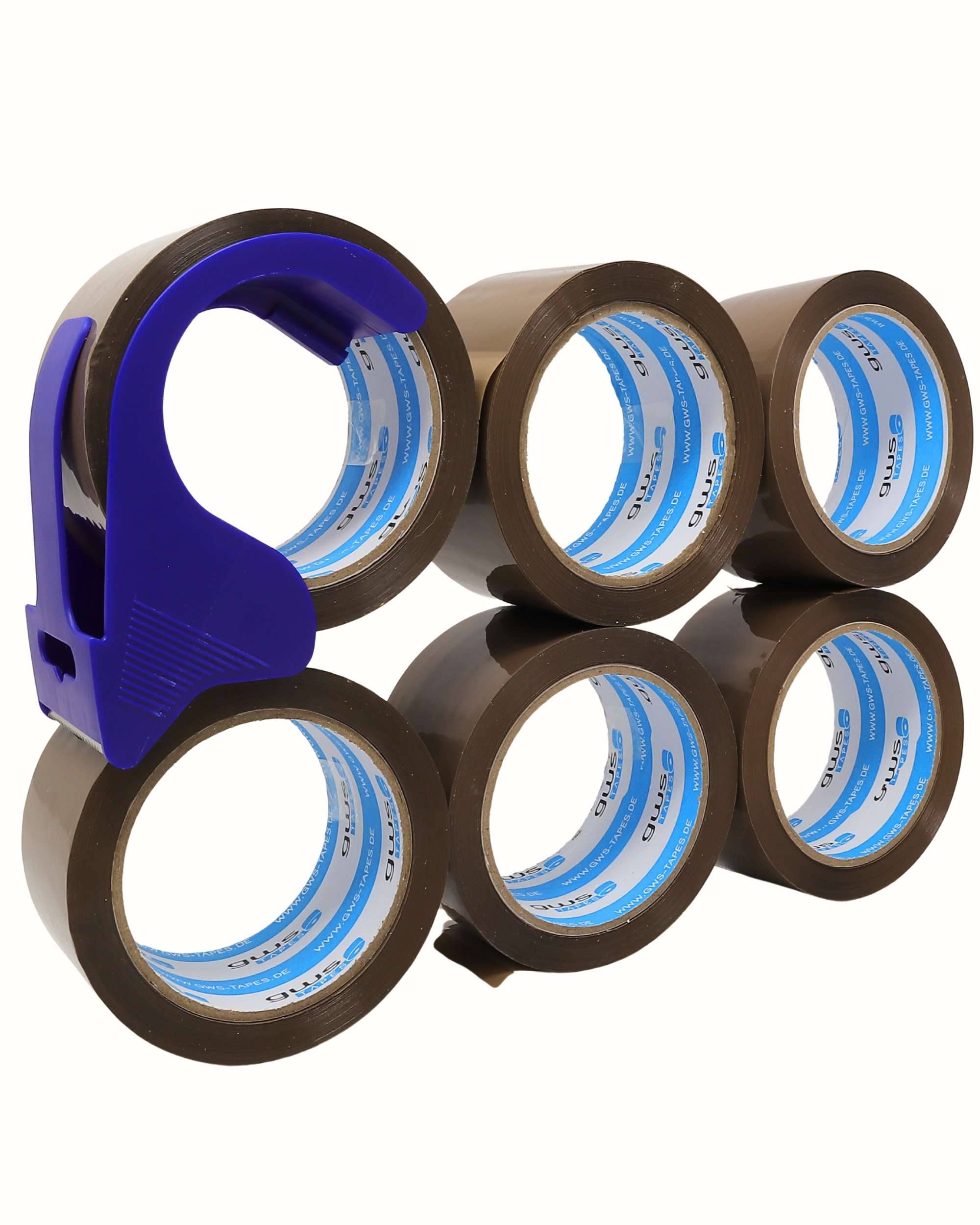 gws Verpackungsklebeband-Set, 66 m x 50 mm, Mini-Abroller + 6 Rollen braun