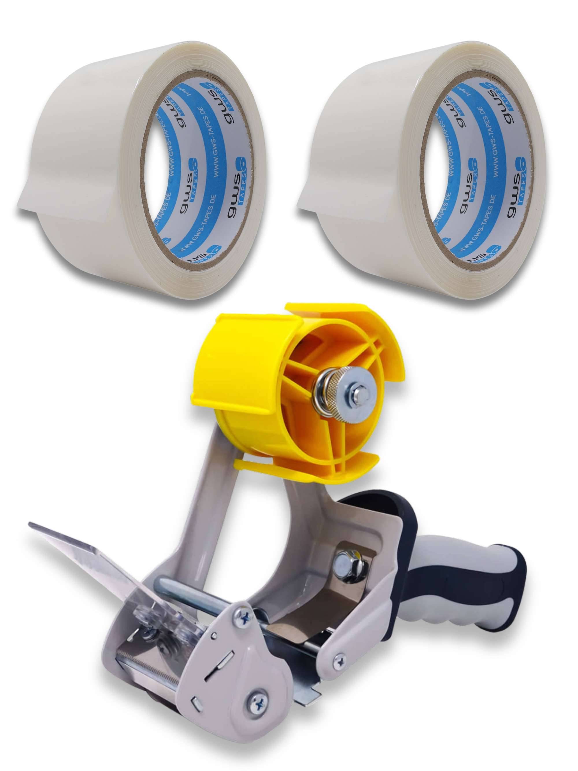gws Verpackungsklebeband-Set, 66 m x 50 mm, Abroller + 2 Rollen weiß