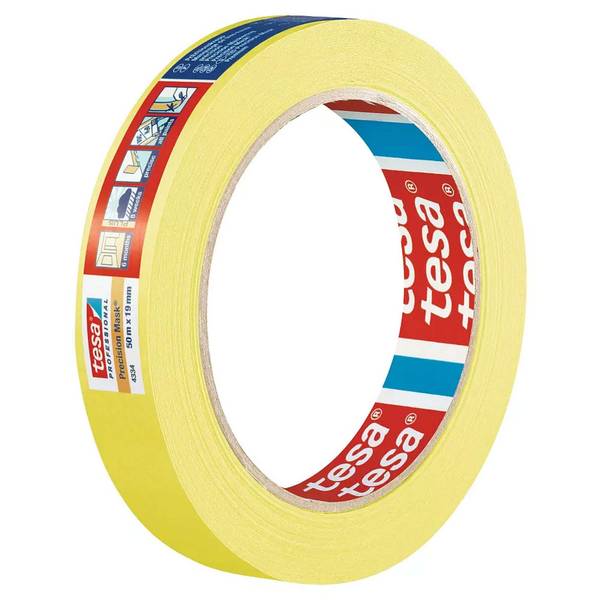 tesa 4334 Professional Präzisionskrepp PLUS, 50 m x 19 mm, gelb