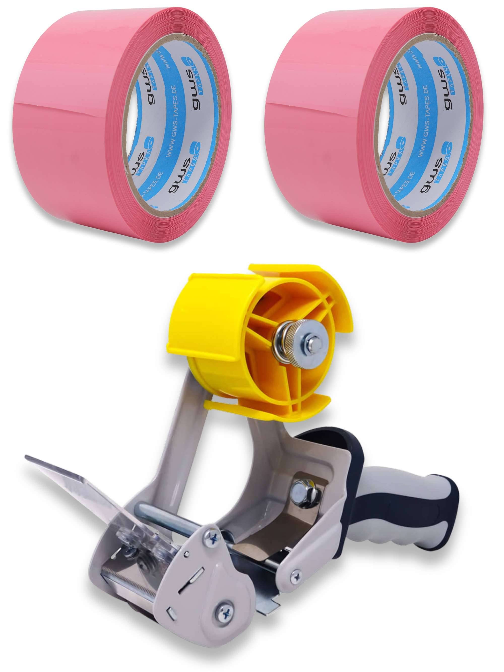 gws Verpackungsklebeband-Set, 66 m x 50 mm, Abroller + 2 Rollen pink