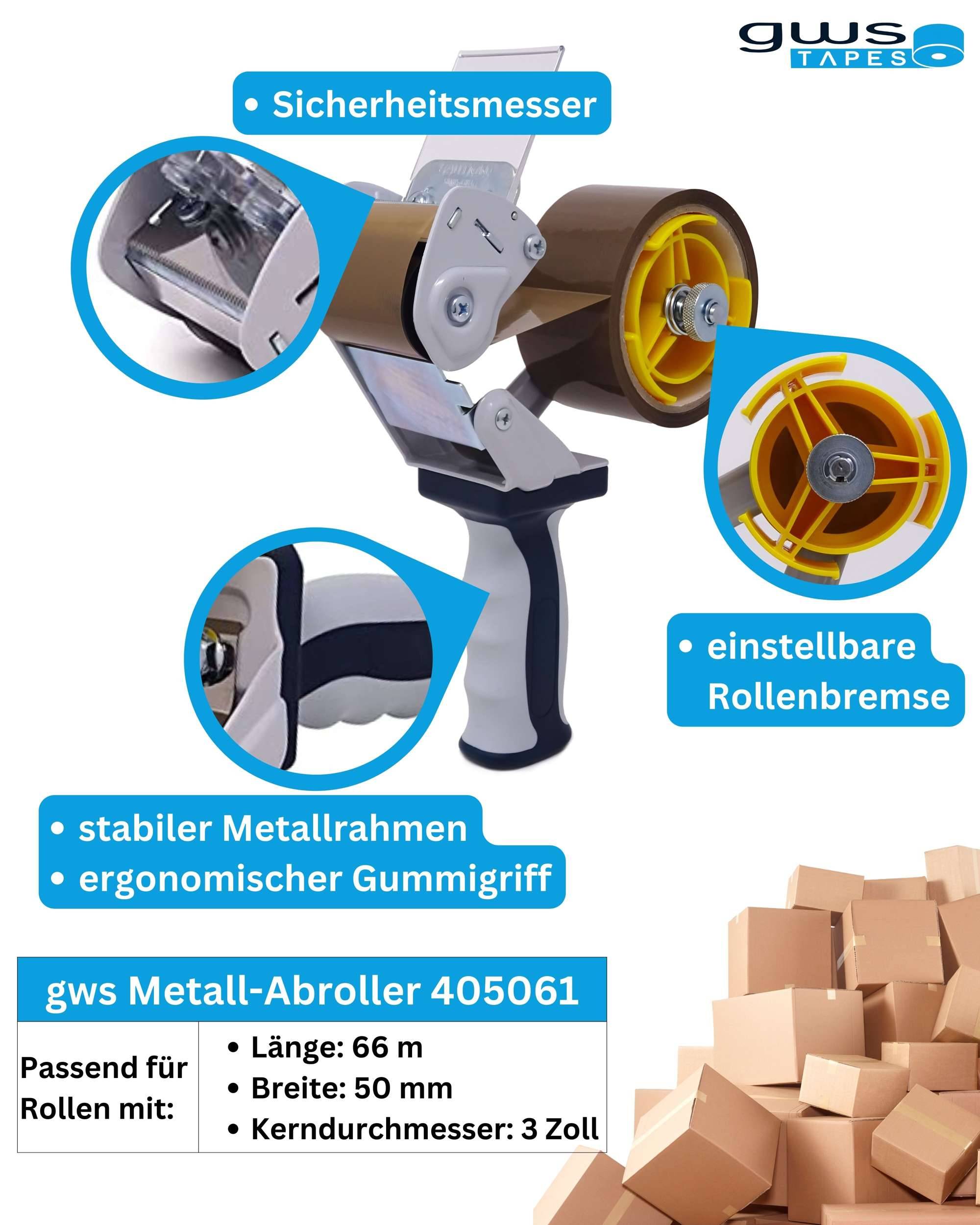 gws Verpackungsklebeband-Set, 66 m x 50 mm, Abroller + 2 Rollen blau-2