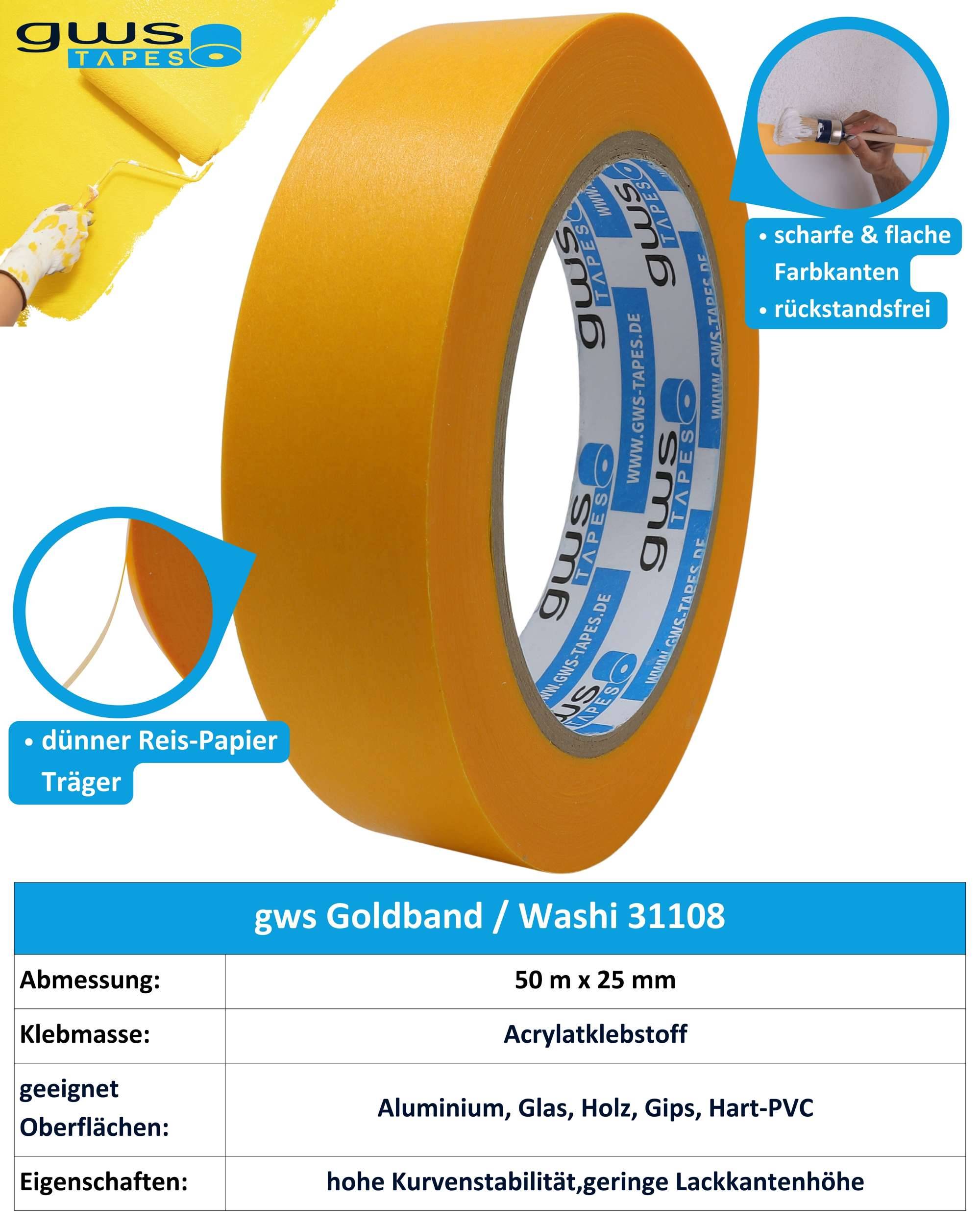 gws Goldband Washitape, PV2, 50 m x 25 mm, Orange-4