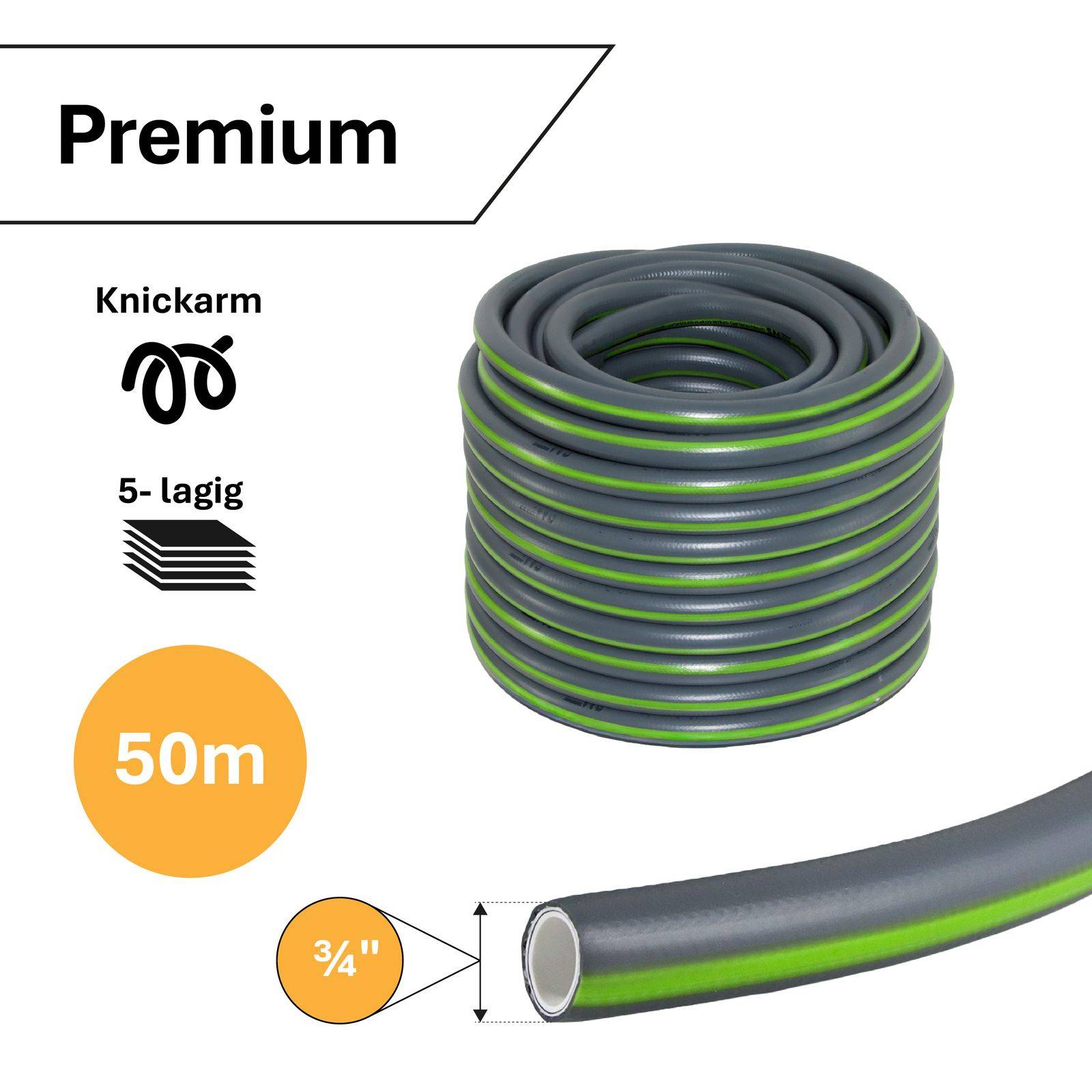 Gartenschlauch Grau 3/4 Zoll 50 m 5-lagig verstärkt knickfest "Premium"-0