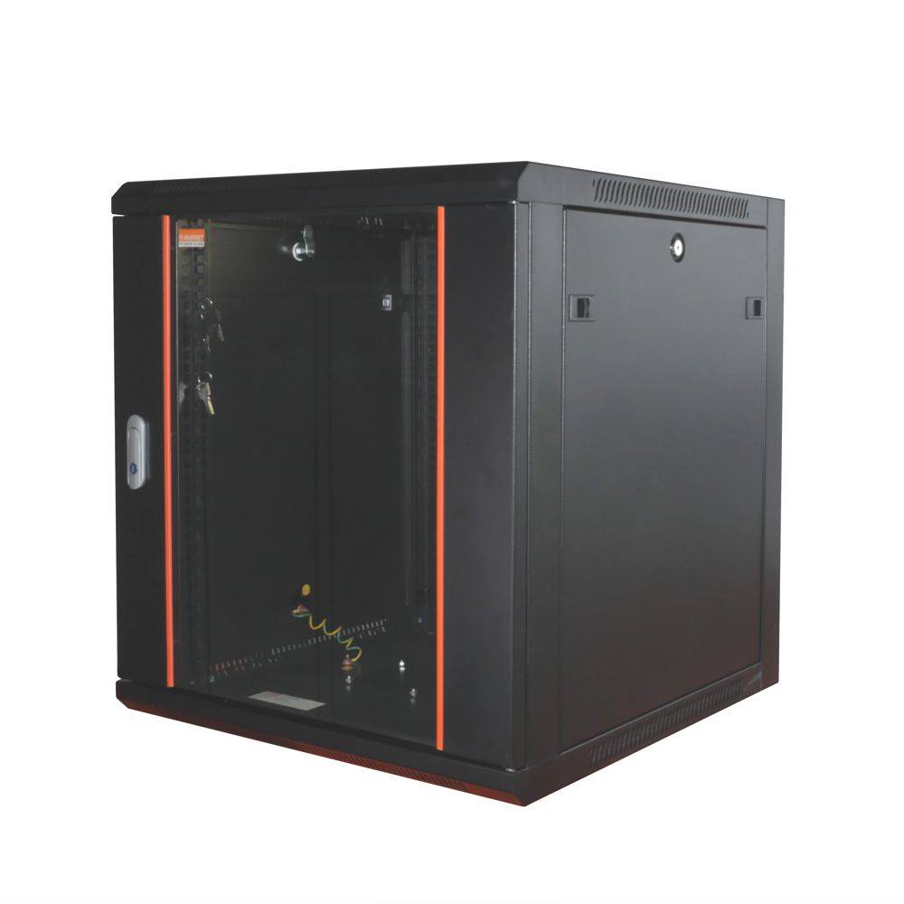 19 Zoll Netzwerkschrank 12 HE BxT 570 x 600 mm Sichttür Seiten abnehmbar Wand + Standmontage umfangreiches Zubehör-Set-1