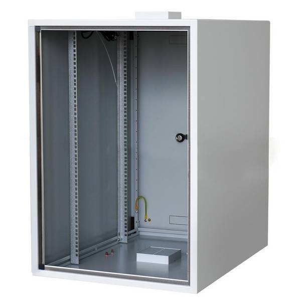 19 Zoll Netzwerkschrank Staubschutz IP54 Glastür 18 HE BxT 600x600 mm Industriequalität Lichtgrau