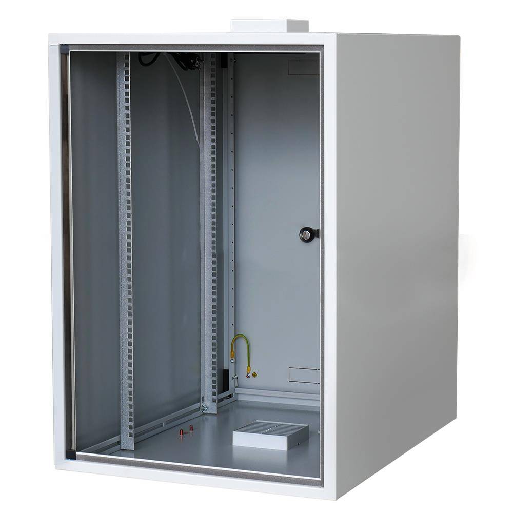19 Zoll Netzwerkschrank Staubschutz IP54 Glastür 18 HE BxT 600x600 mm Industriequalität Lichtgrau-0