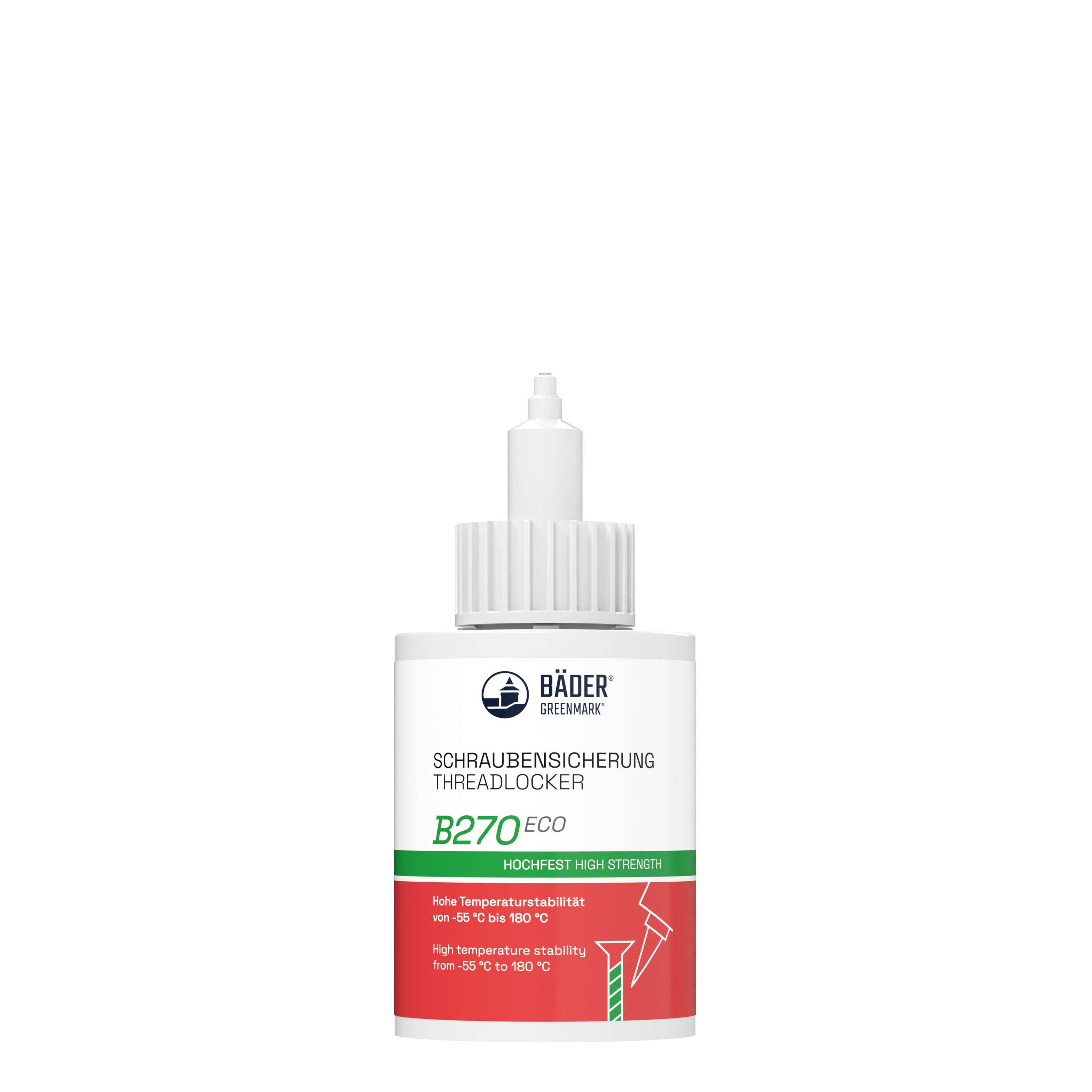 Lackfabrik Bäder Schraubensicherung B270 Eco Hochfest Grün Ziehharmonikaflasche 50 ml-0