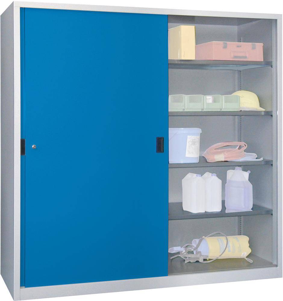 Schiebetürenschrank H1950xB2000xT400 mm 8 Böden verz. Mittelwand RAL 7035/5012-0