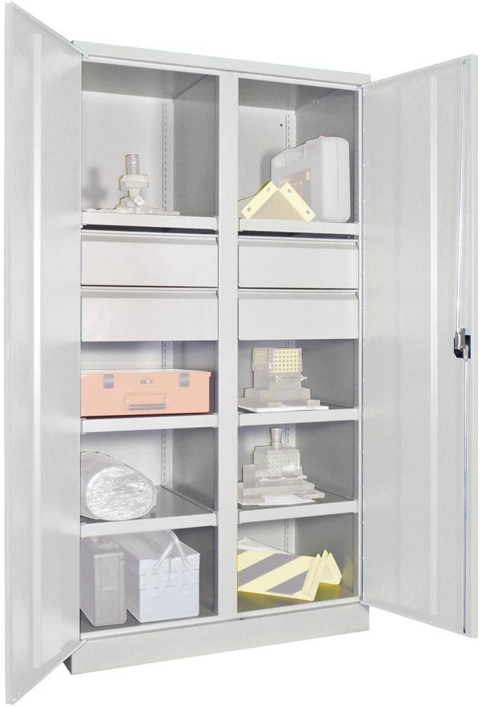 Schwerlastschrank m.TürenB1040xT630xH1950 mm 6 FB, SL 4 x FH 175 mm RAL 7035 Mittelwand - Artikel: 7830354282-0