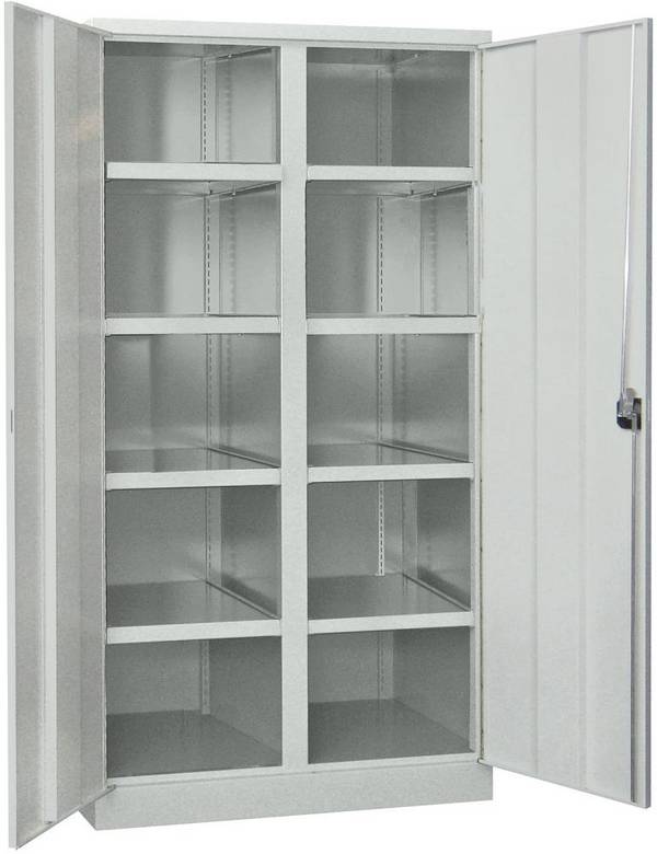 Schwerlastschrank m.TürenB1040xT630xH1950 mm 8 Böden RAL 7035 Mittelwand - Artikel: 7830354258