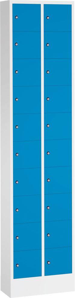 Kleingefachschrank B460xT200xH1950 mm RAL 7035/5012,mit Sockel 2x15 Fächer - Artikel: 7830745178-0