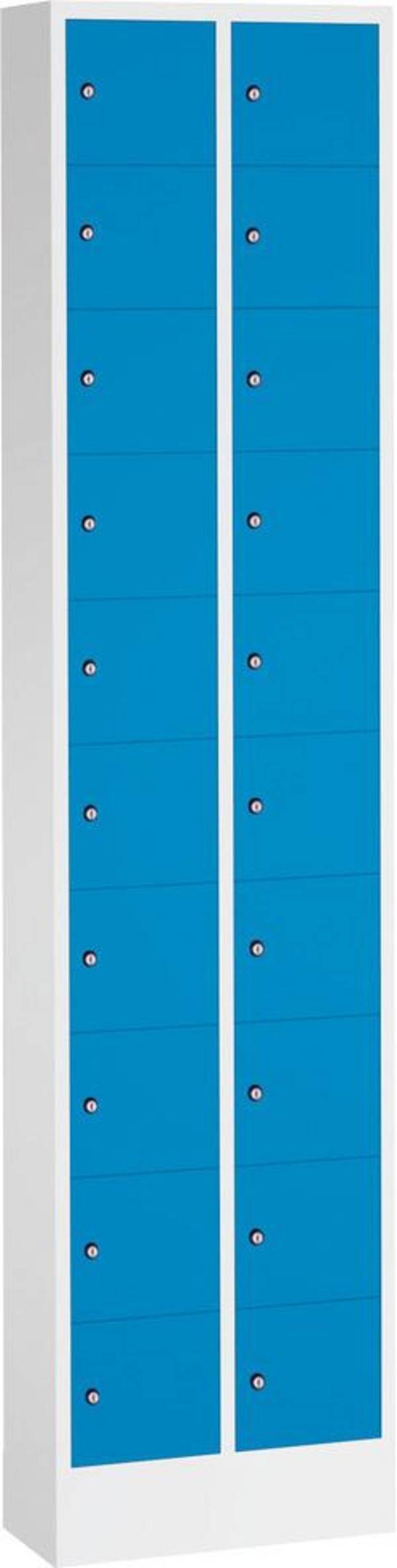 Kleingefachschrank B460xT200xH1950 mm RAL 7035/5012,mit Sockel 2x15 Fächer - Artikel: 7830745178