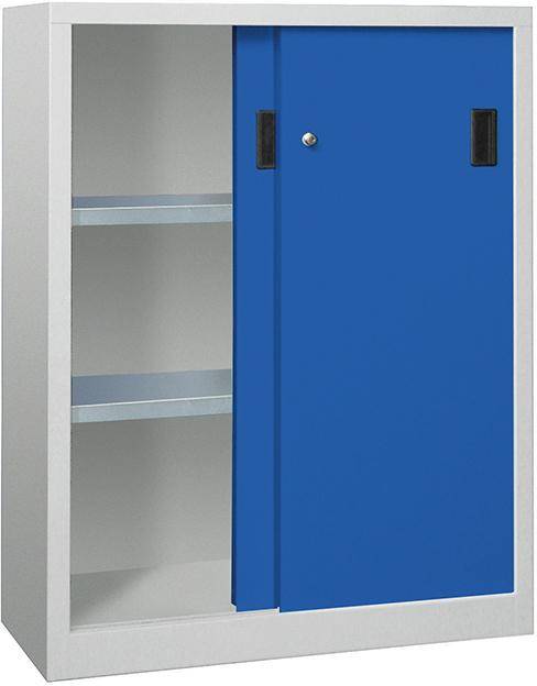 Schiebetürenschrank B1000xT400xH1200 mm 2 Böden verzinkt RAL 7035/5010 - Artikel: 7830354182-0