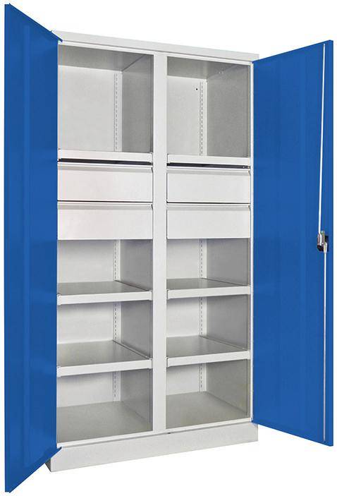 Schwerlastschrank m.TürenB1040xT630xH1950 mm 6 FB, SL 4 x FH 175 mm RAL 7035/5010 Mittelwand - Artikel: 7830354283-0