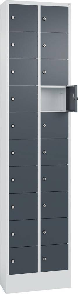 Kleingefachschrank B460xT200xH1950 mm RAL 7035, mit Sockel 2x10 Fächer - Artikel: 7830745175-0