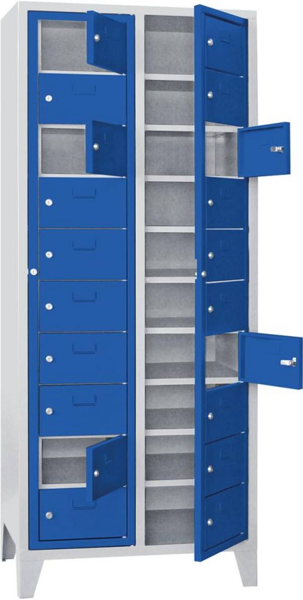 Schließfachschrank H1850xB770xT500 mm 2x10 Fächer, Füße RAL 7035/5010 - Artikel: 7830354461