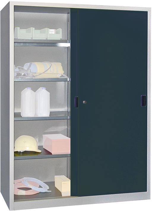 Schiebetürenschrank H1950xB1500xT500 mm 8 Böden verz. Mittelwand RAL 7035/7016-0
