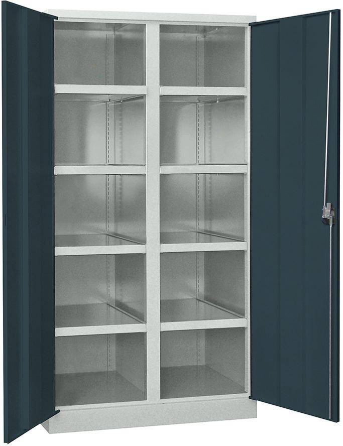 Schwerlastschrank m.TürenH1950xB1040xT630 mm 8 Böden RAL 7035 Mittelwand - Artikel: 7830354335-0