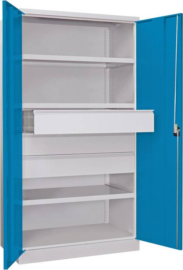 Schwerlastschrank m.TürenB1040xT630xH1950 mm 3 FB, SL 3 x FH 175 mm RAL 7035/5012 - Artikel: 7830354232