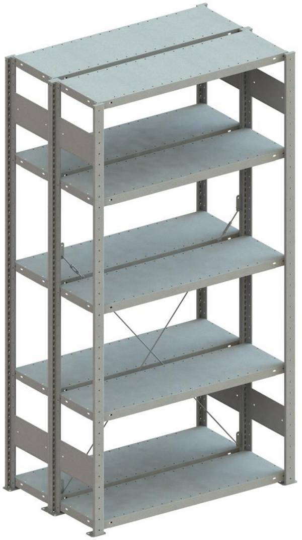 Doppel-Steckregal CLIP B1000xT2x800xH2000 mm Grundfeld 2x5 Böden RAL7035 Fachlast 230kg - Artikel: 7830480054