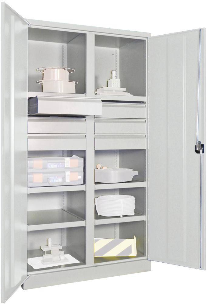 Schwerlastschrank m.TürenB1040xT630xH1950 mm 6 FB, SL 6 x FH 125 mm RAL 7035 Mittelwand - Artikel: 7830354266-0
