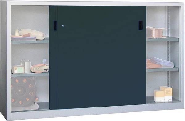 Schiebetürenschrank H1000xB2000xT400 mm 4 Böden verz. Mittelwand RAL 7035/7016