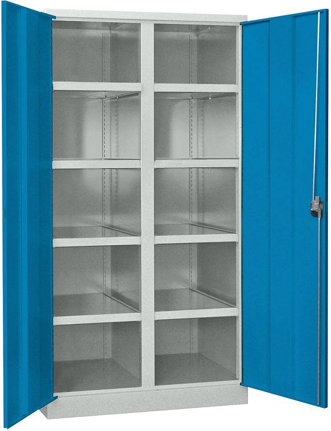 Schwerlastschrank m.TürenB1040xT630xH1950 mm 8 Böden RAL 7035/5012 Mittelwand - Artikel: 7830354260-0