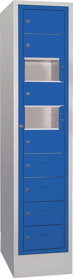Schließfachschrank H1850xB400xT500 mm 1x10 Fächer, Sockel RAL 7035/5010 - Artikel: 7830354457-0