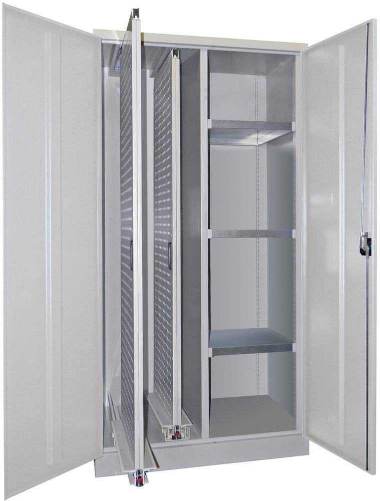 Vertikalauszugsschrank B1000xT600xH1950 mm 2 Wannen, 3 Böden RAL 7035, Mittelwand - Artikel: 7830947243-0