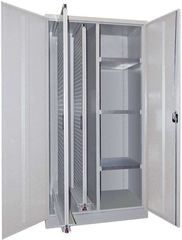 Vertikalauszugsschrank B1000xT600xH1950 mm 2 Wannen, 3 Böden RAL 7035, Mittelwand - Artikel: 7830947243