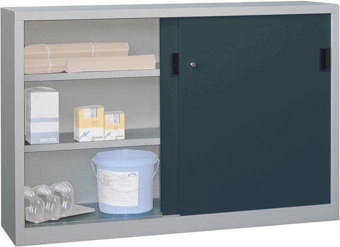 Schiebetürenschrank H1000xB1500xT500 mm 4 Böden verz. Mittelwand RAL 7035/7016-0
